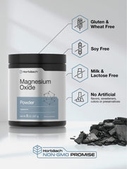 Horbäach Magnesium Oxide Powder pouring into a glass suggests convenient daily use.
