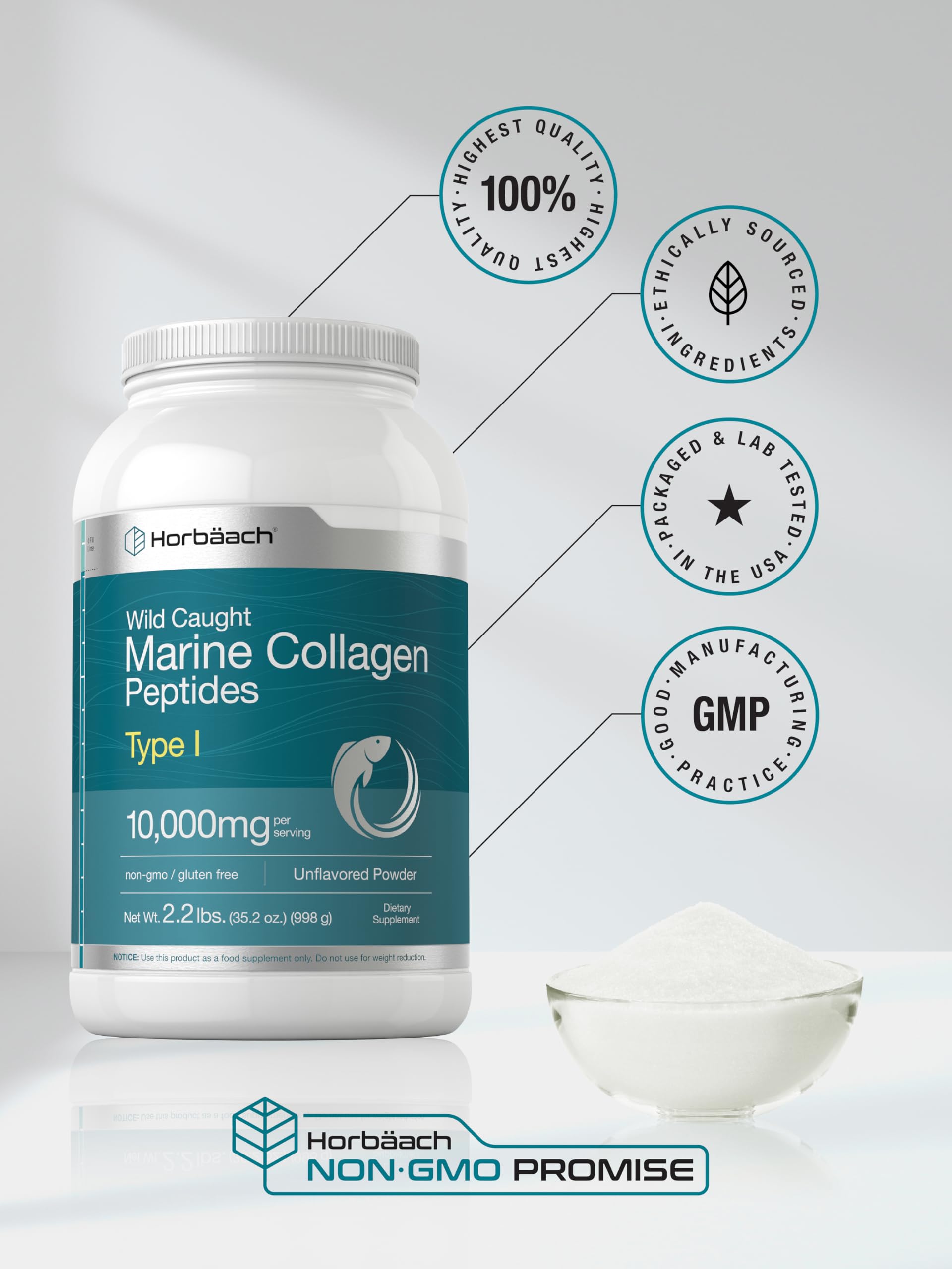 Horbäach Marine Collagen Peptides Powder gluten-free non-GMO profile
