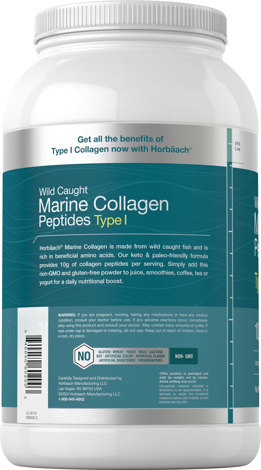Horbäach Marine Collagen Peptides Powder unflavored dissolving in a drink