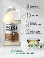 Horbäach MCT oil 64 oz value size label shows gluten-free and non-GMO