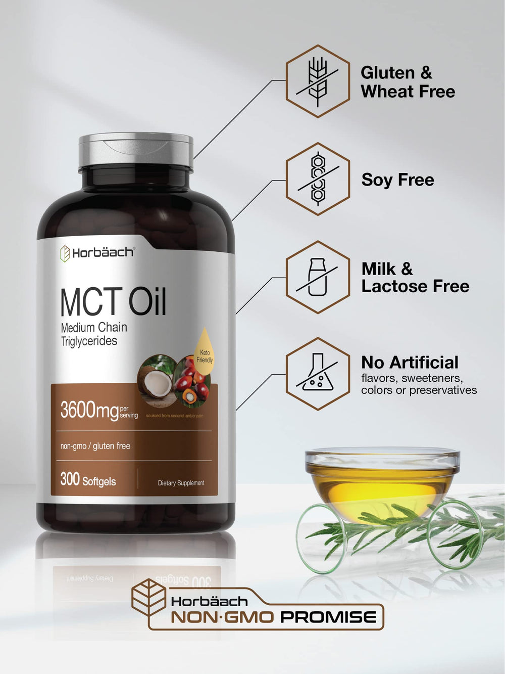 Horbäach MCT Oil Pills keto-friendly formula in capsule image.