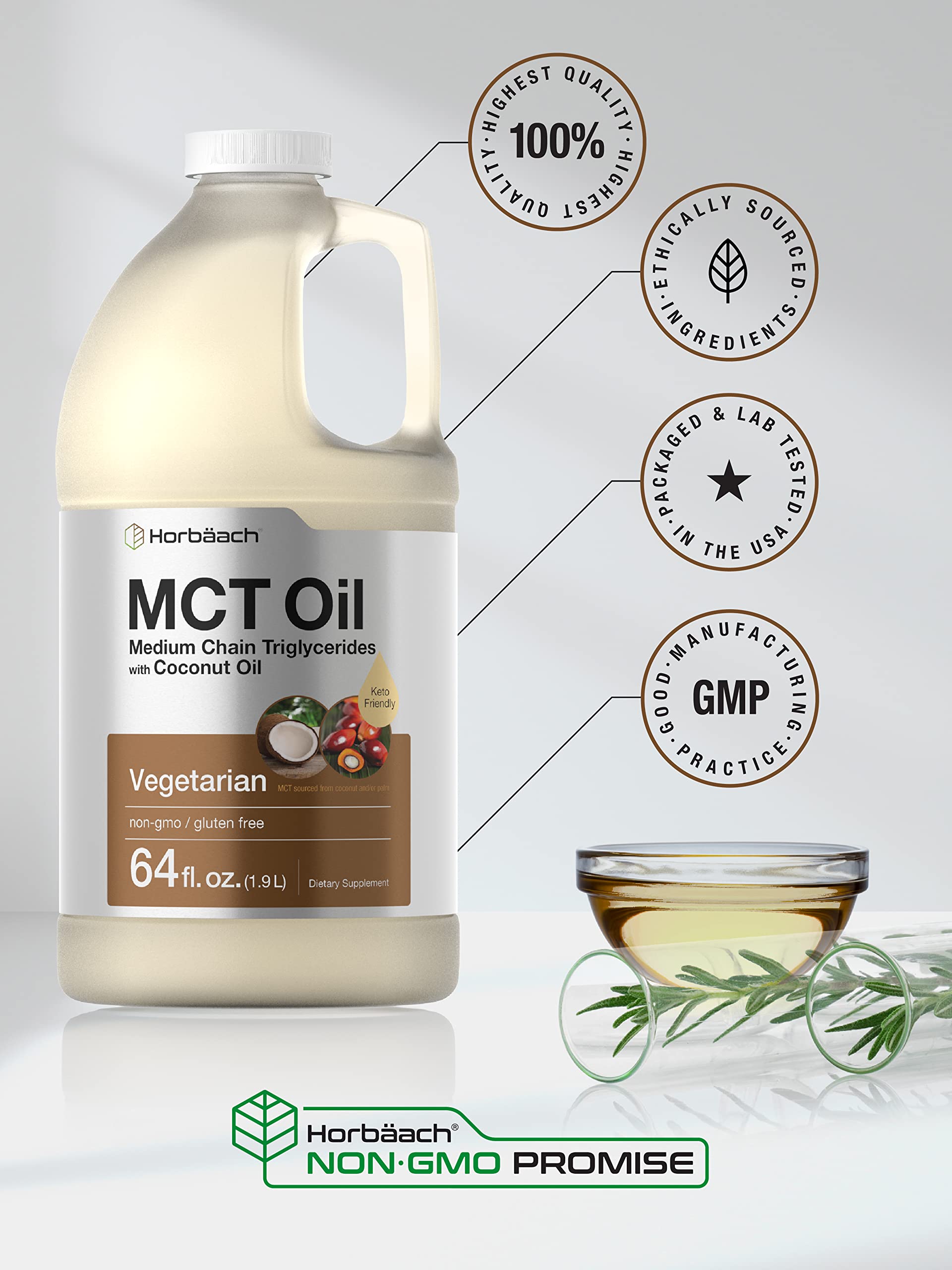 Horbäach MCT oil bottle being squeezed into tea for quick energy