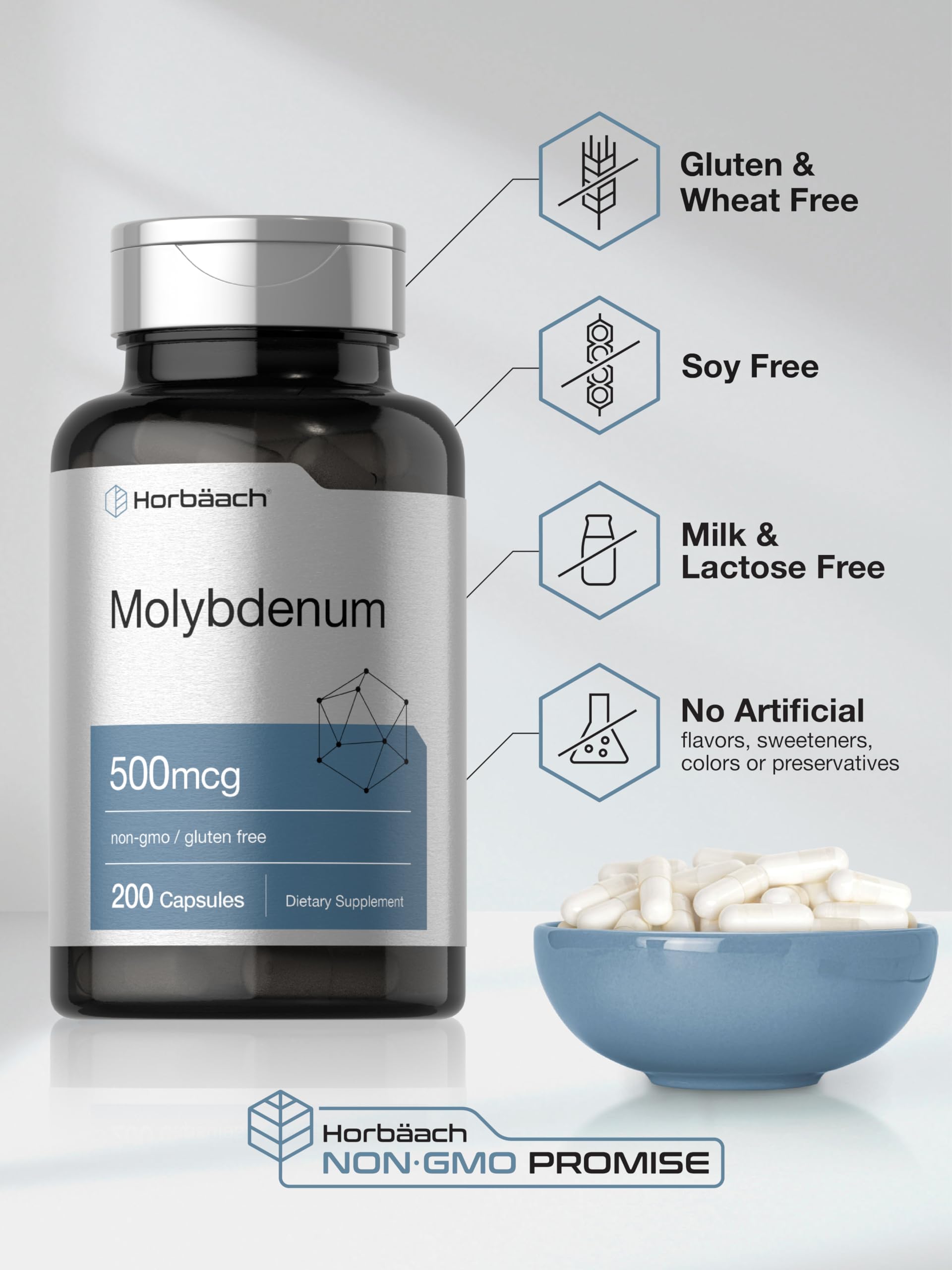 Horbaach Molybdenum gluten-free and allergen-free seal.