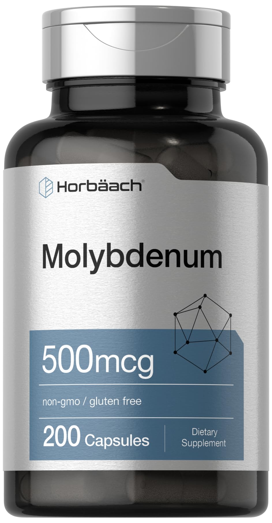 Horbaach Molybdenum supplement bottle for daily mineral support.