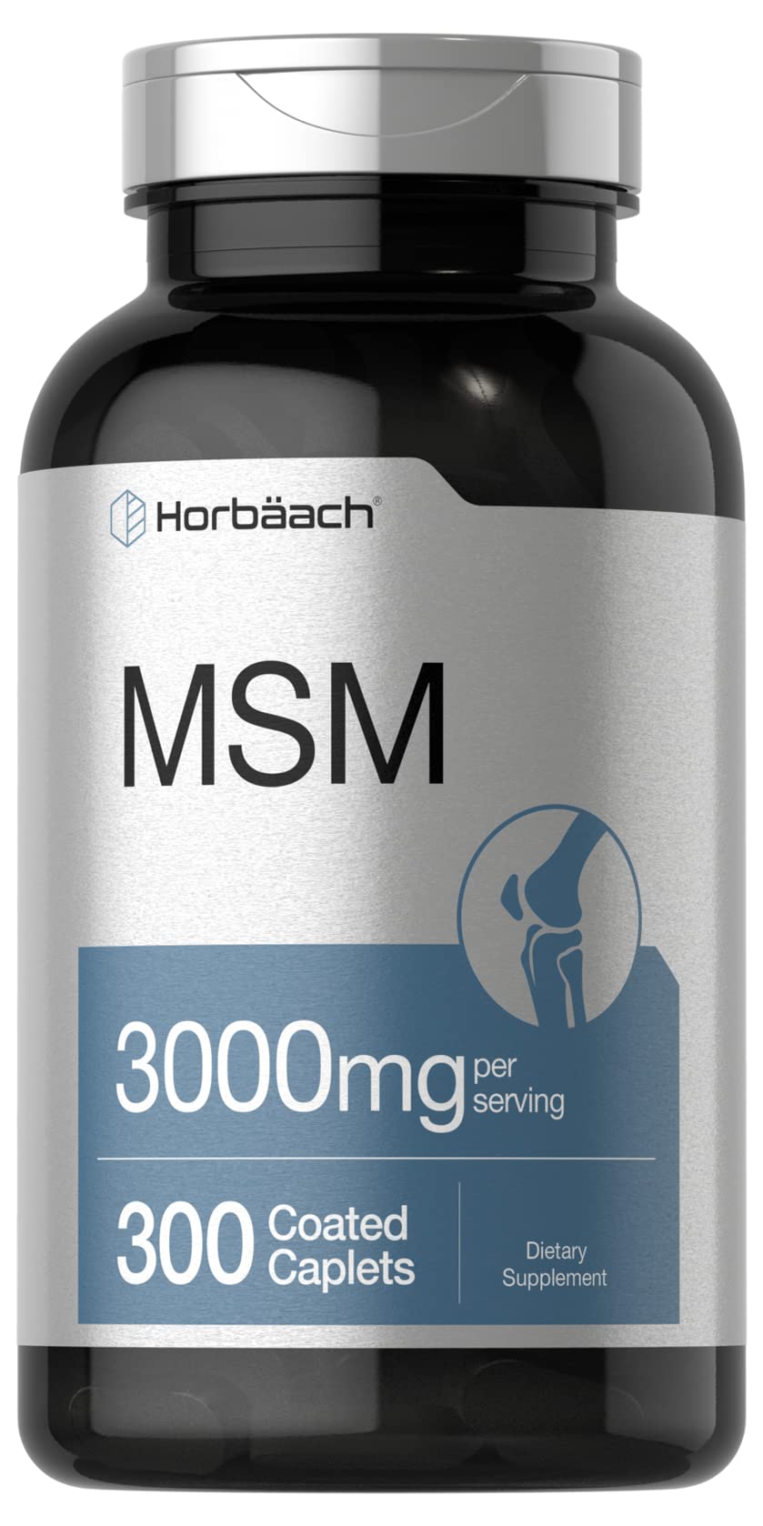 Horbäach MSM bottle front shows 3000 mg potency for daily use.