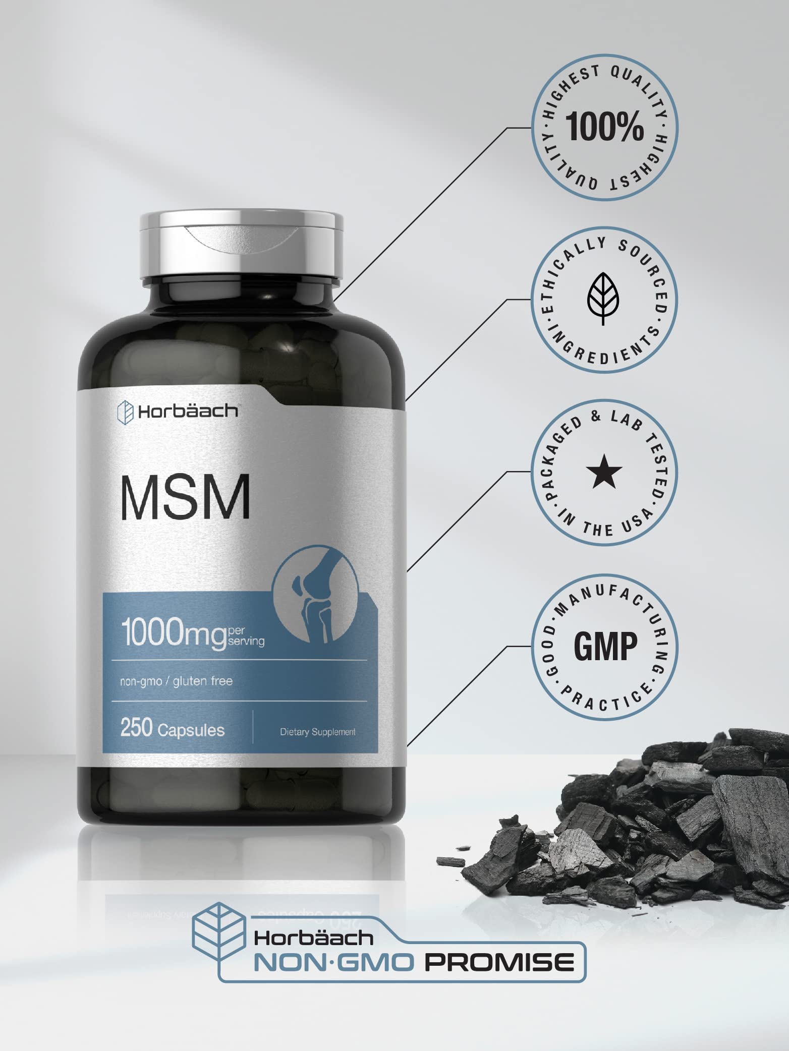 Horbaach MSM gluten-free icon communicates free of gluten and wheat.