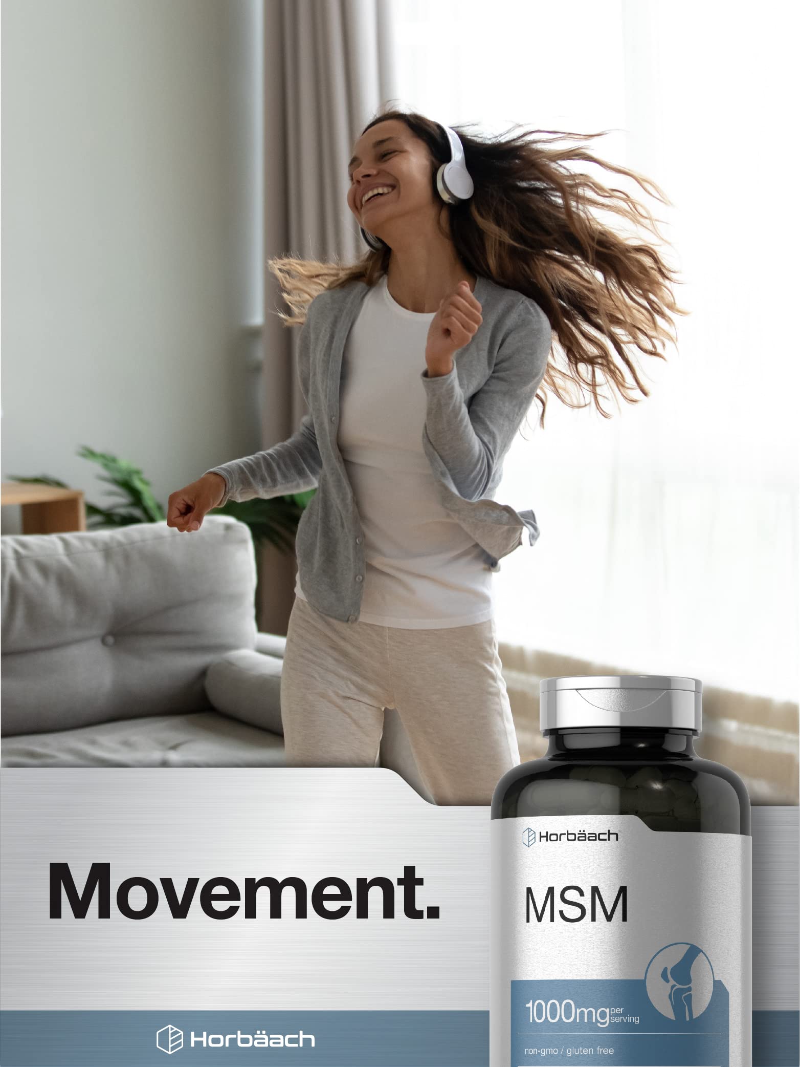 Horbaach MSM non-GMO badge reflects trusted, natural ingredients.