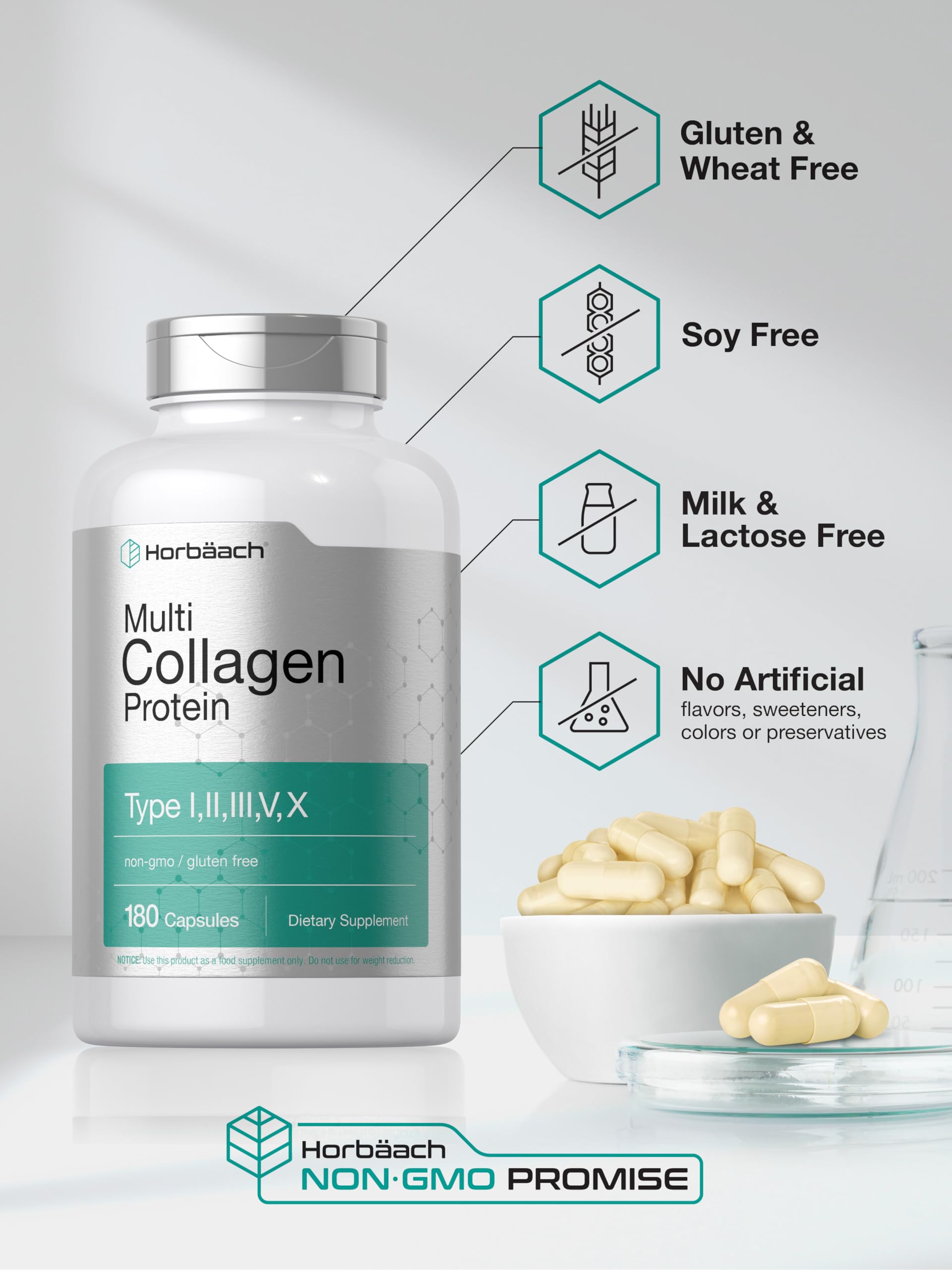 Horbach collagen scoop with jar ready to mix into beverages.