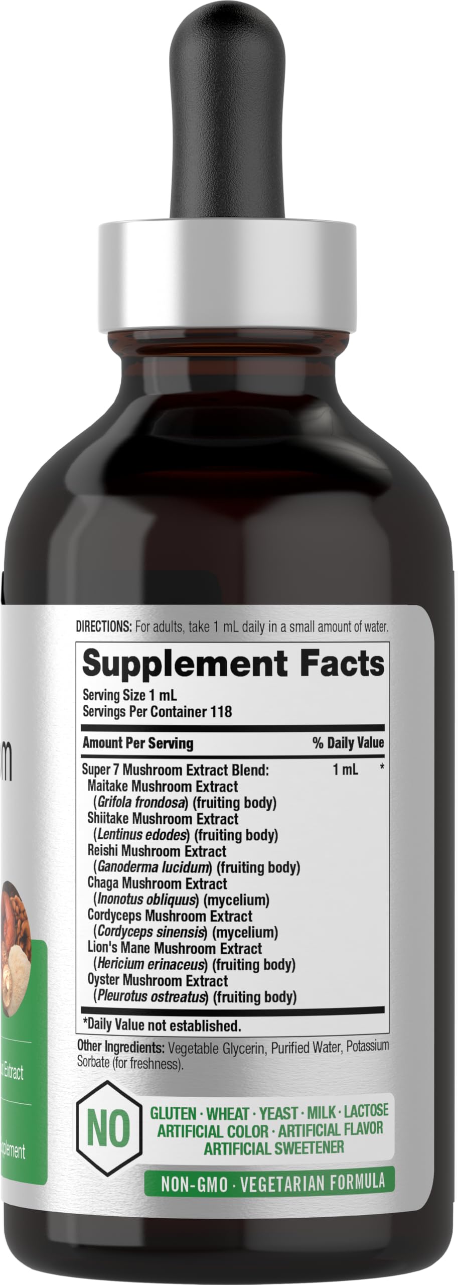 Horbäach Mushroom Complex liquid drops pour showcases easy dosing for daily wellness.