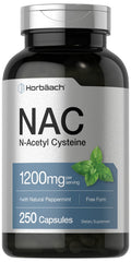 Horbäach NAC 1200mg bottle pour showing quick-release capsules for daily wellness.