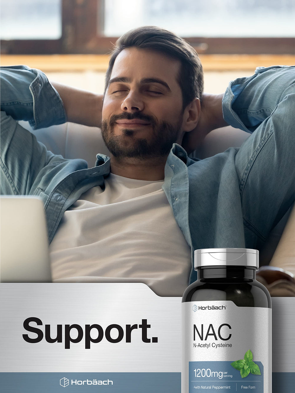 Horbäach NAC gluten-free non-GMO seal underscores dietary compatibility.