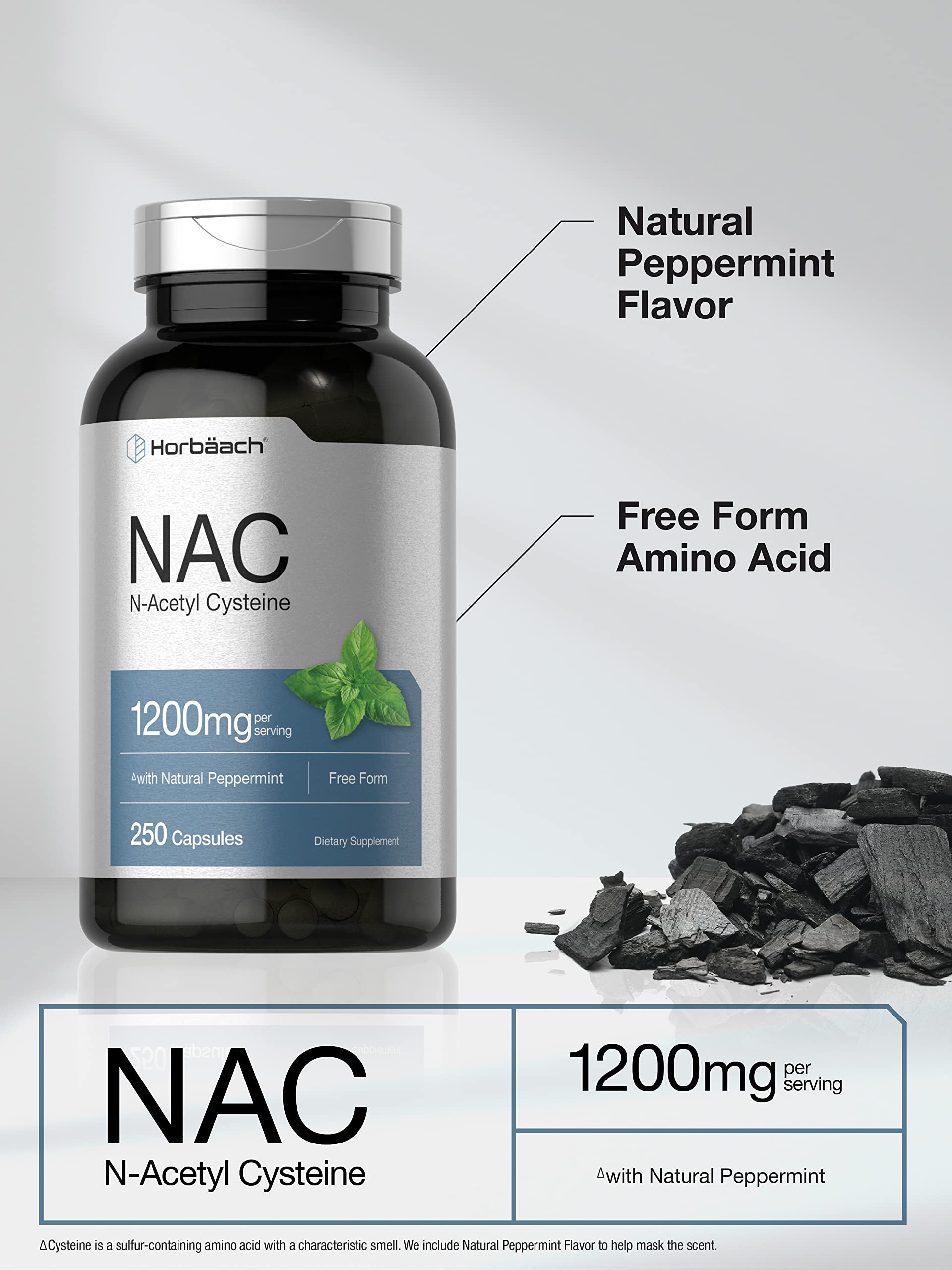 Horbäach NAC label view emphasizes gluten-free and non-GMO formula.