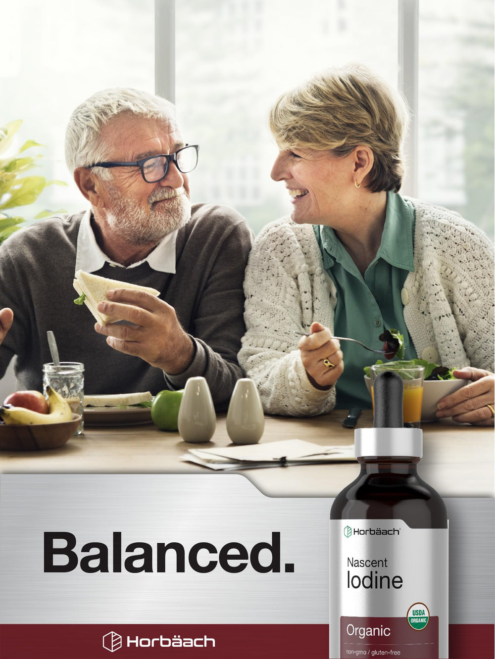 Kitchen counter setup with Horbaach Nascent Iodine Drops for daily use.