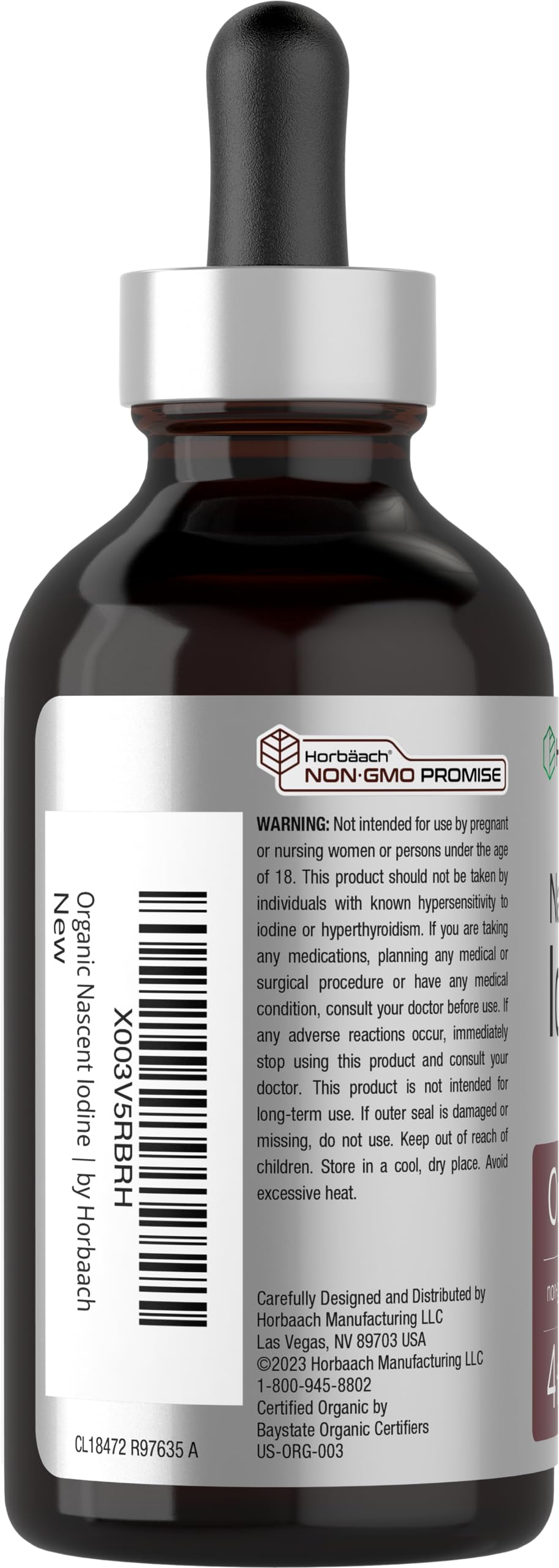 Dropper dispensing Horbaach Nascent Iodine Drops for controlled application.
