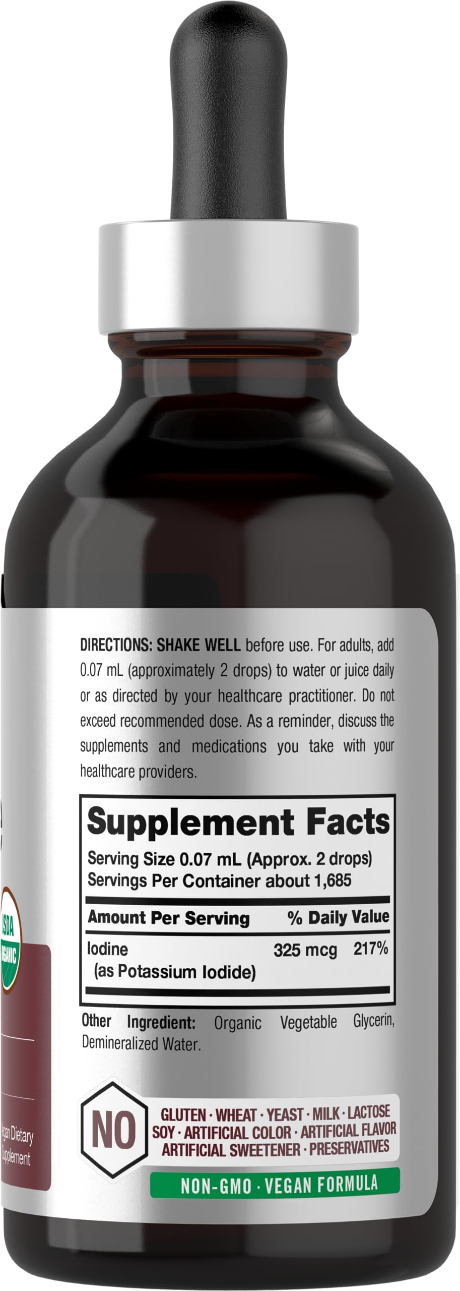 Horbaach Nascent Iodine Drops being poured demonstrates easy, adjustable dosing.
