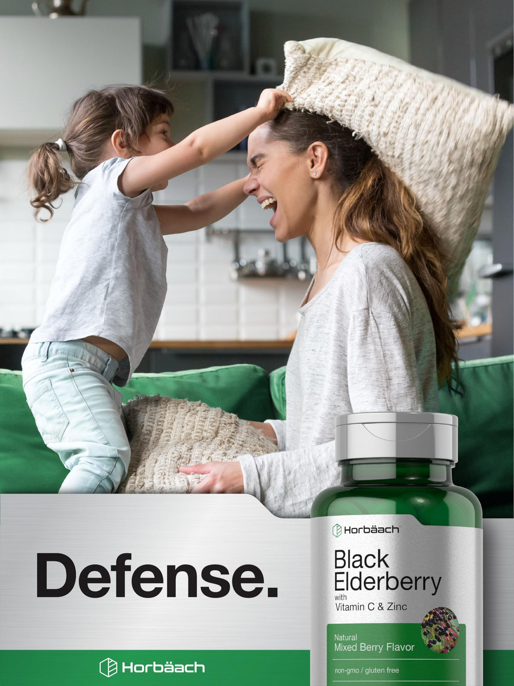 Horbaach Non-GMO elderberry vitamin C zinc ingredients with clear labeling