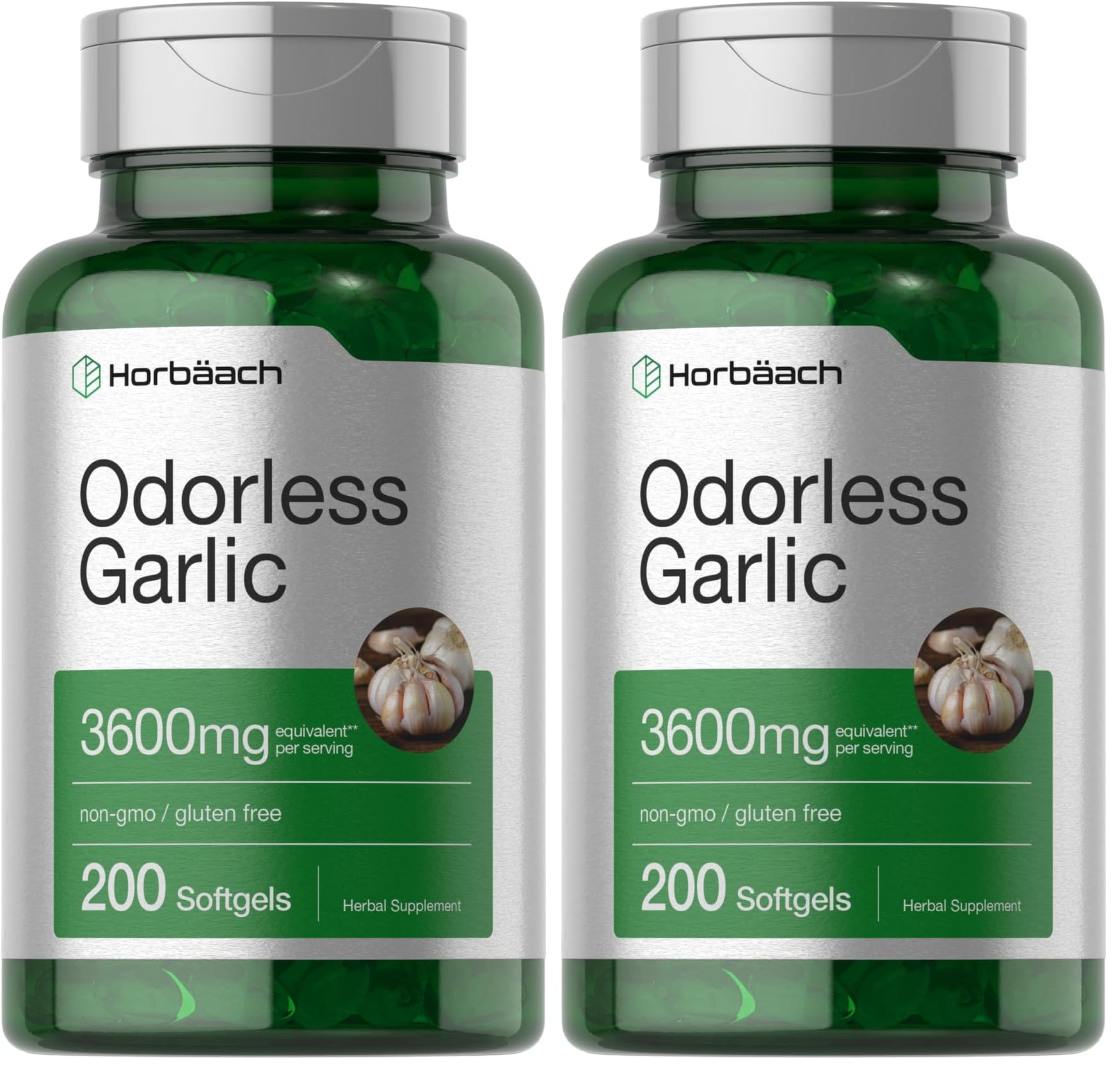 Horbäach Odorless Garlic Softgels bottle for odor-free daily use.