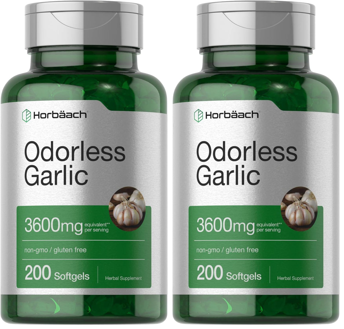 Horbäach Odorless Garlic Softgels bottle for odor-free daily use.