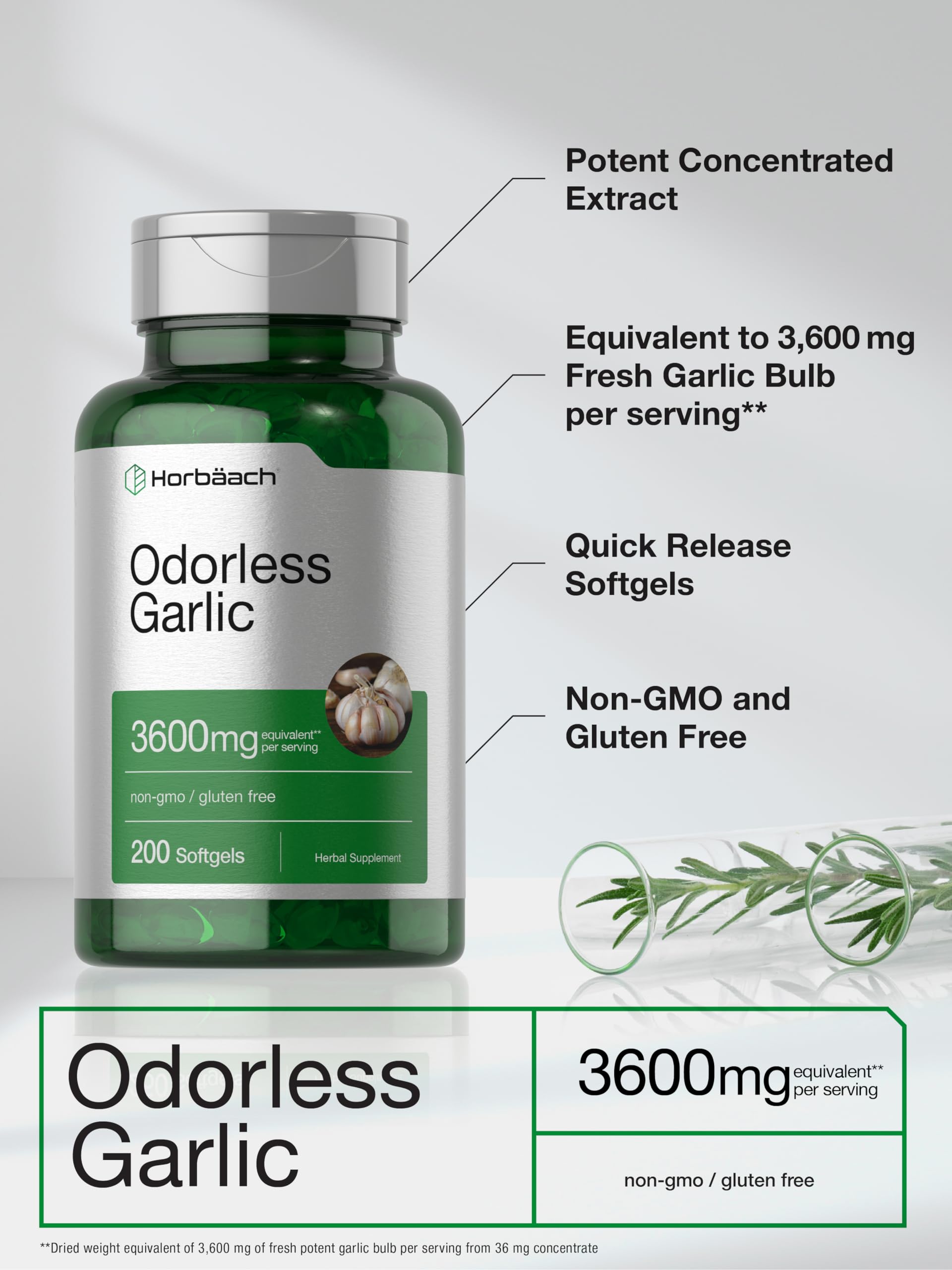Horbäach Odorless Garlic Softgels 2-pack display value.