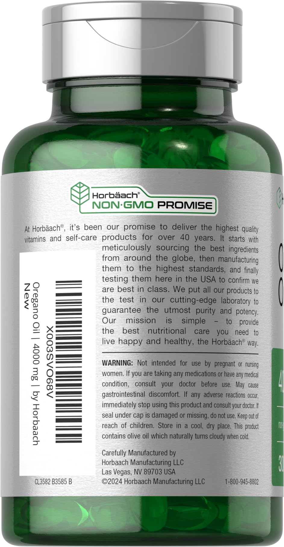 Horbäach Oregano Oil label closeup highlighting purity and sourcing