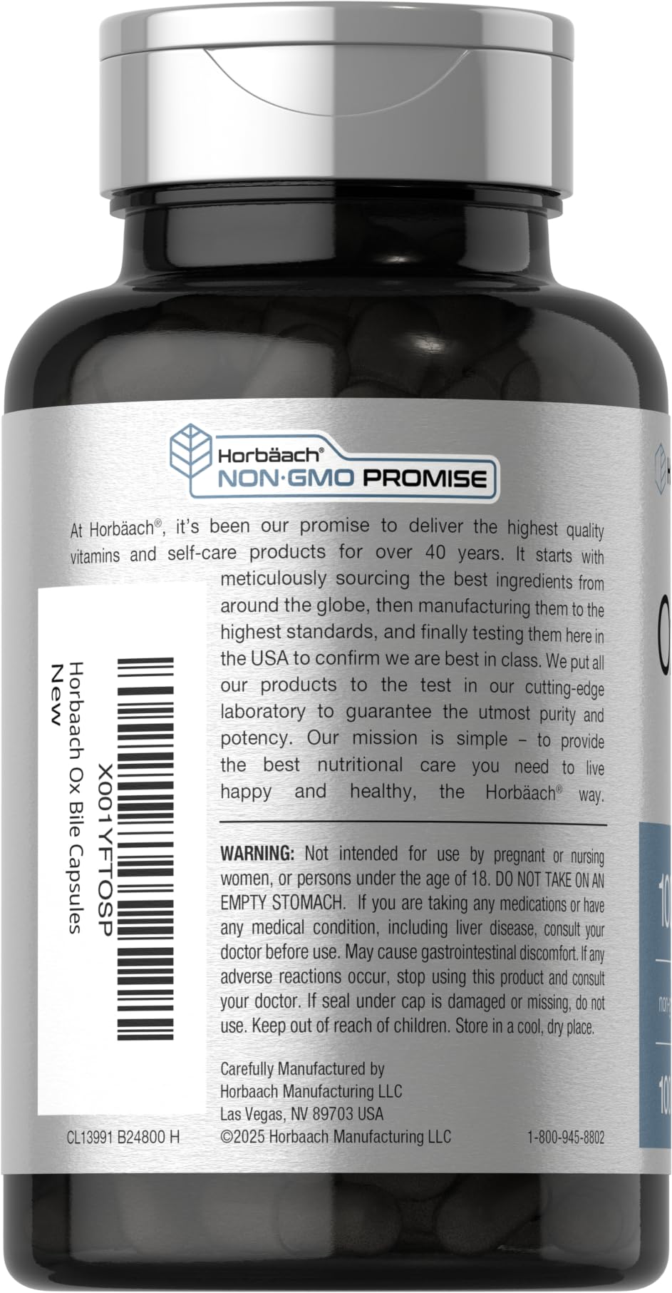 Close-up of Horbäach Ox Bile 1000 mg serving label