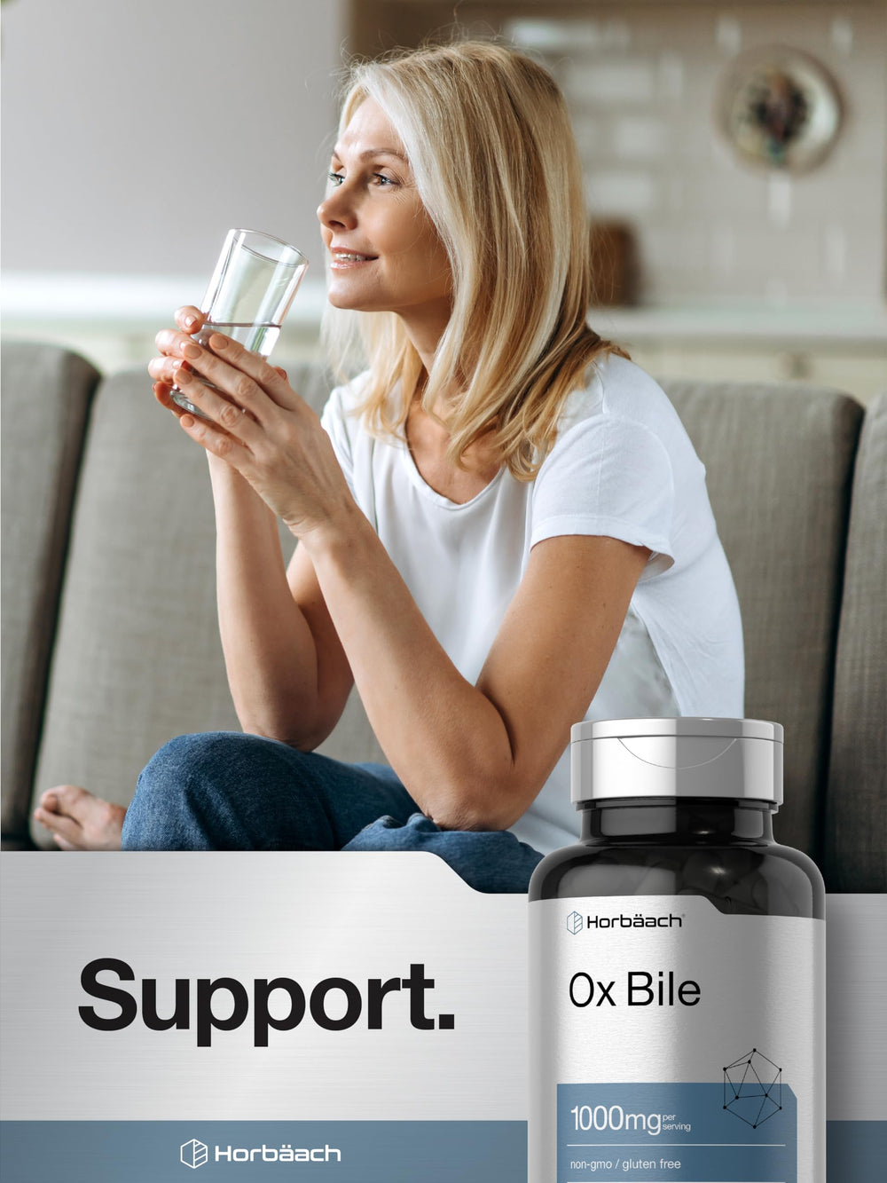 Open Horbäach Ox Bile bottle with capsules ready to take