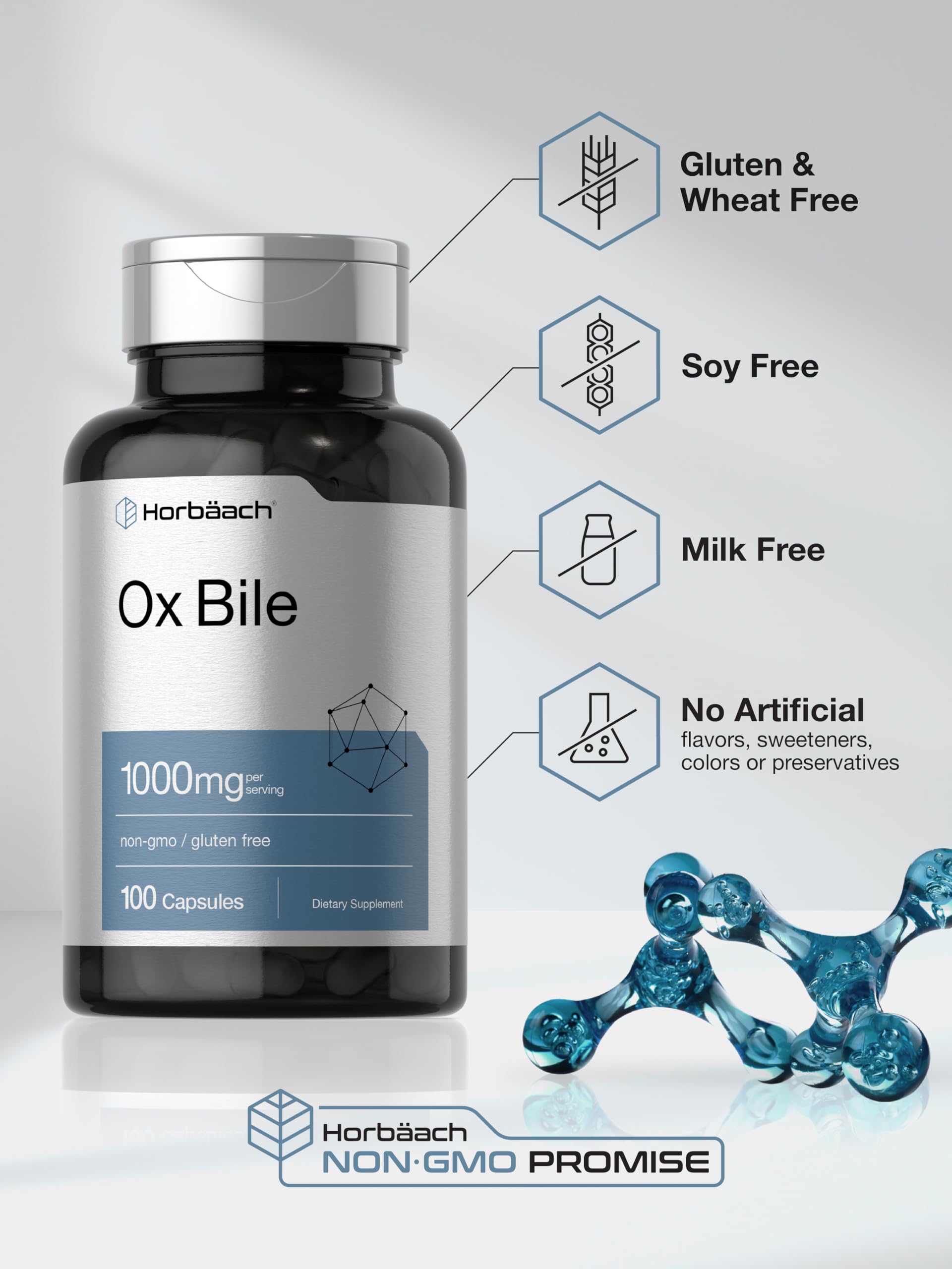 Nutrition facts panel on Horbäach Ox Bile packaging