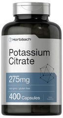Horbaach Potassium Citrate 275 mg bottle with 400 capsules for daily supplementation.