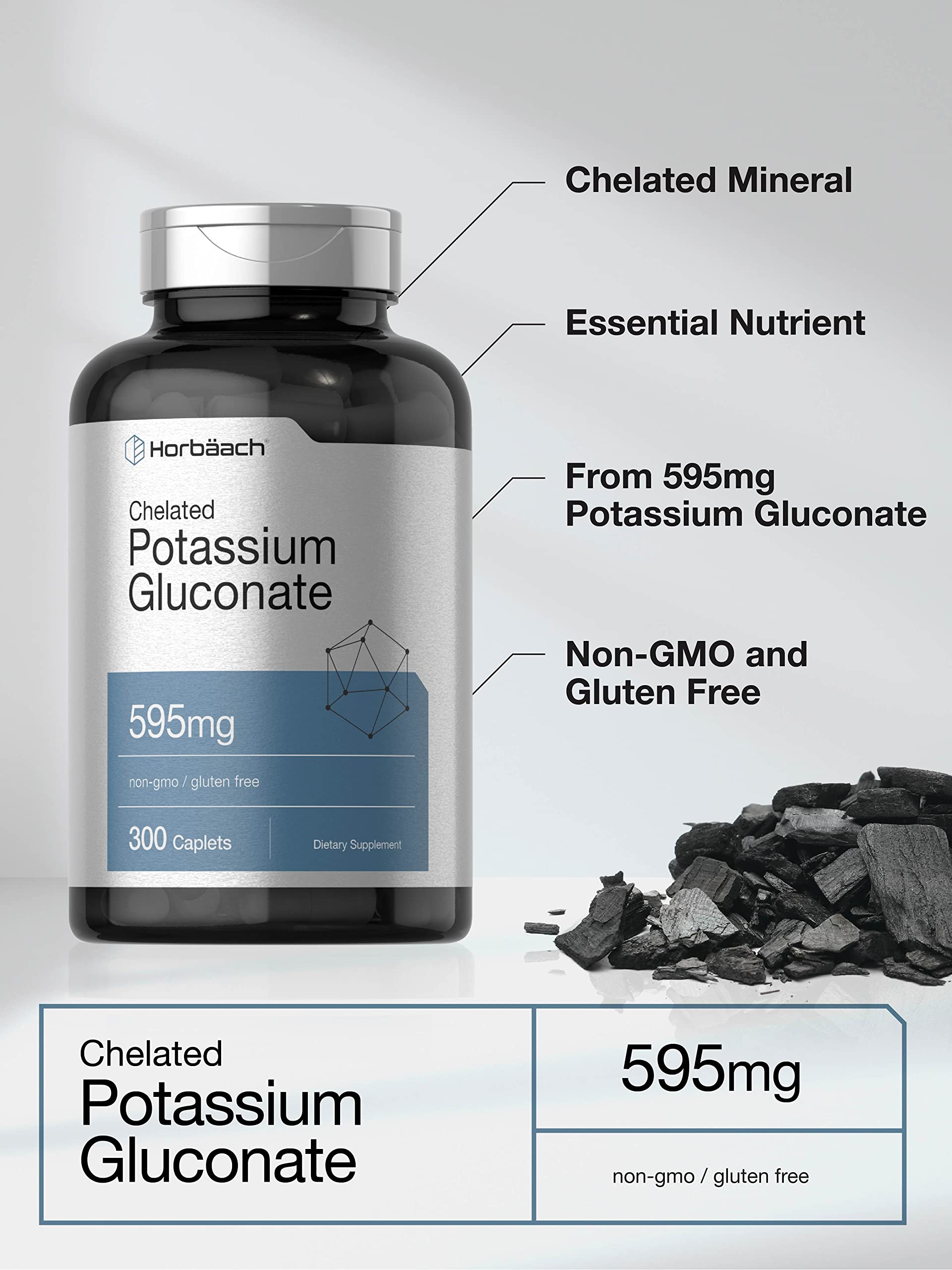 Horbäach ingredients label highlights chelated potassium gluconate