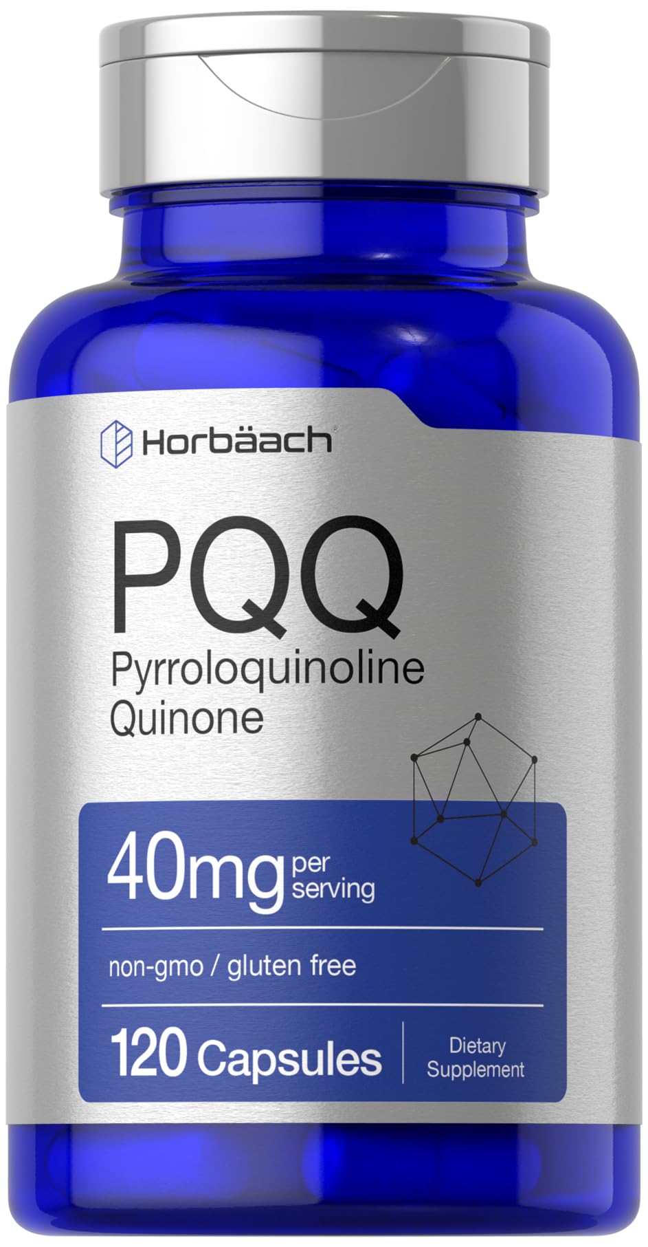 Horbäach PQQ supplement bottle front, 120 capsules for daily antioxidant support