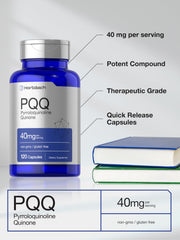 Box front of Horbäach PQQ 40 mg highlighting gluten-free and purity commitments