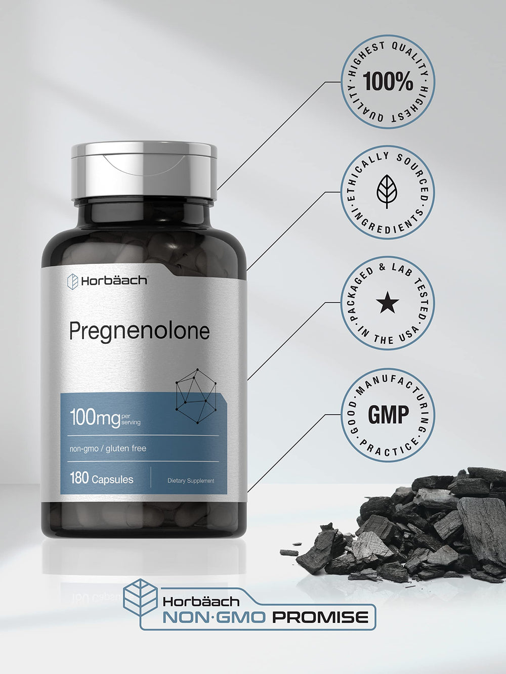 Horbäach Pregnenolone lab-tested seal underscores trusted ingredients and quality.