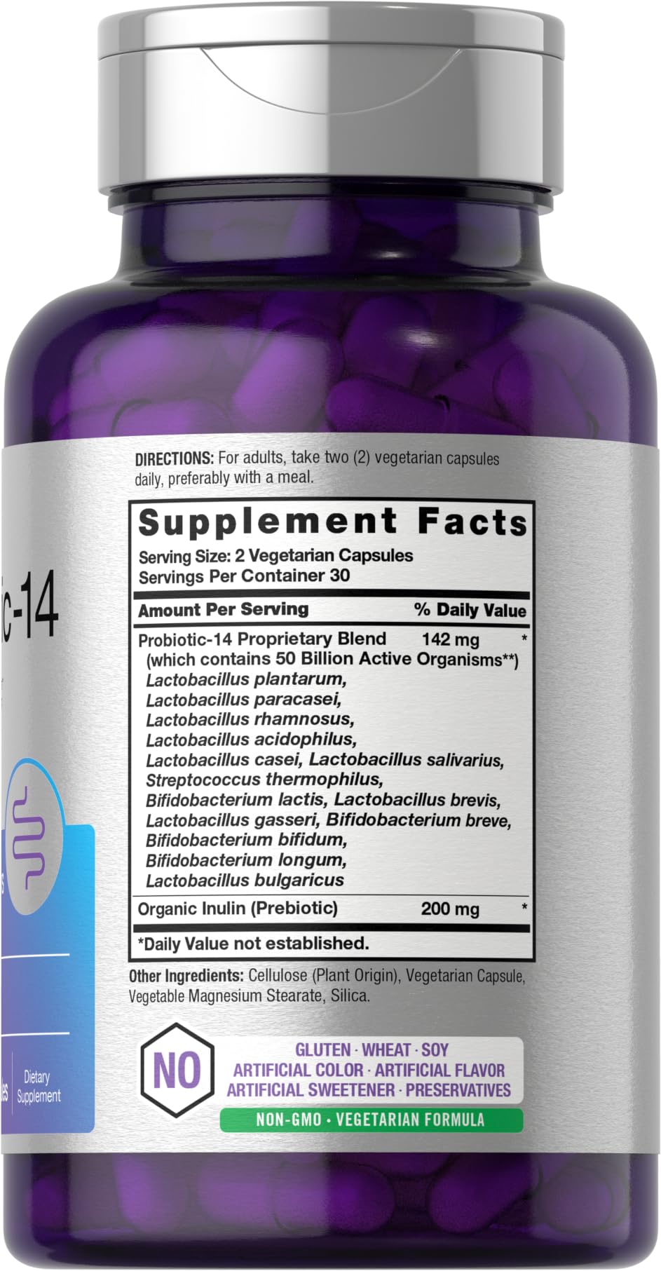 Horbaach Probiotics 14-strain blend label highlights diverse active organisms