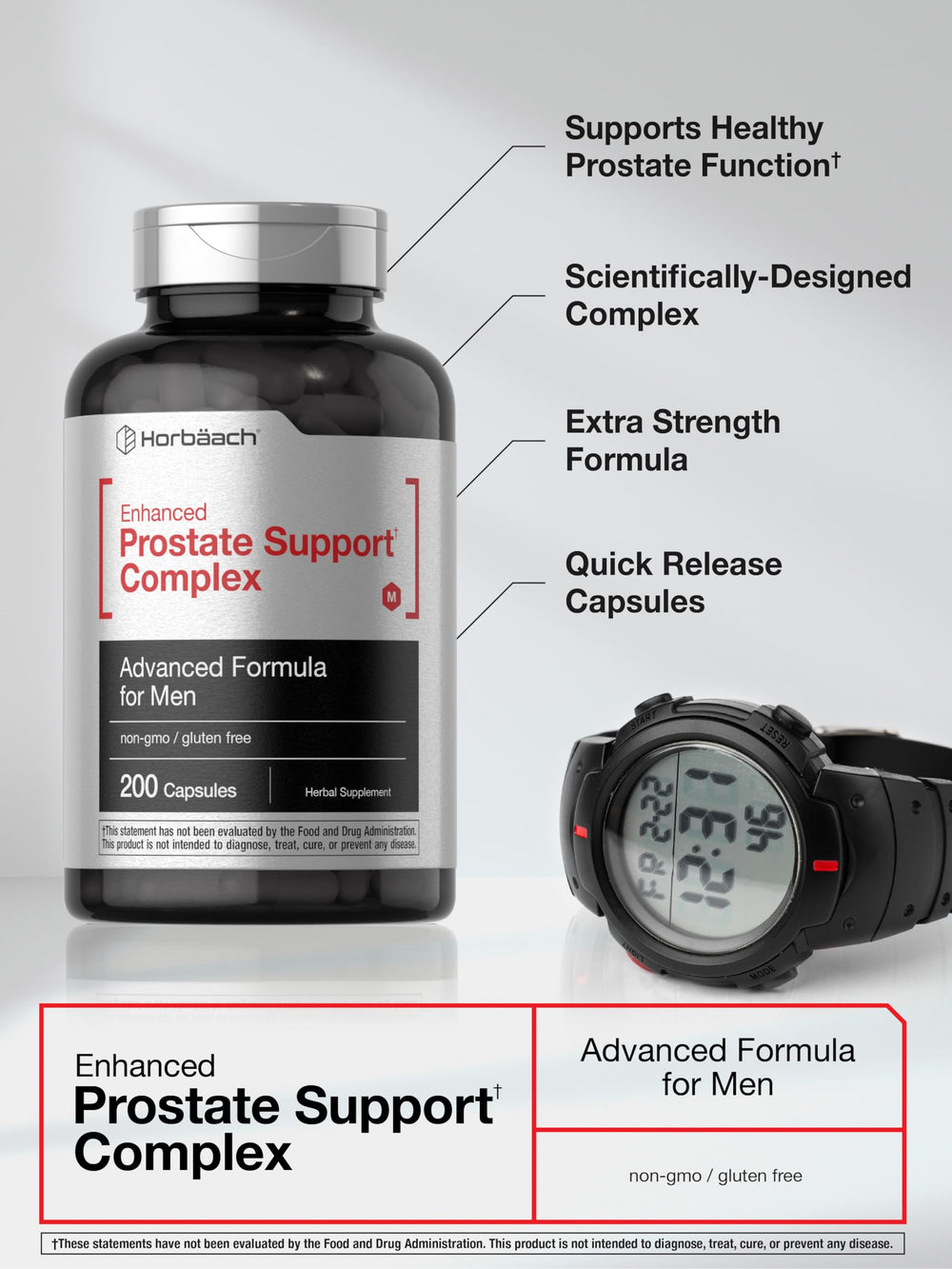 Horbaach Prostata mezcla herbal: muestra la combinación de palmetto, pygeum y ortiga.
