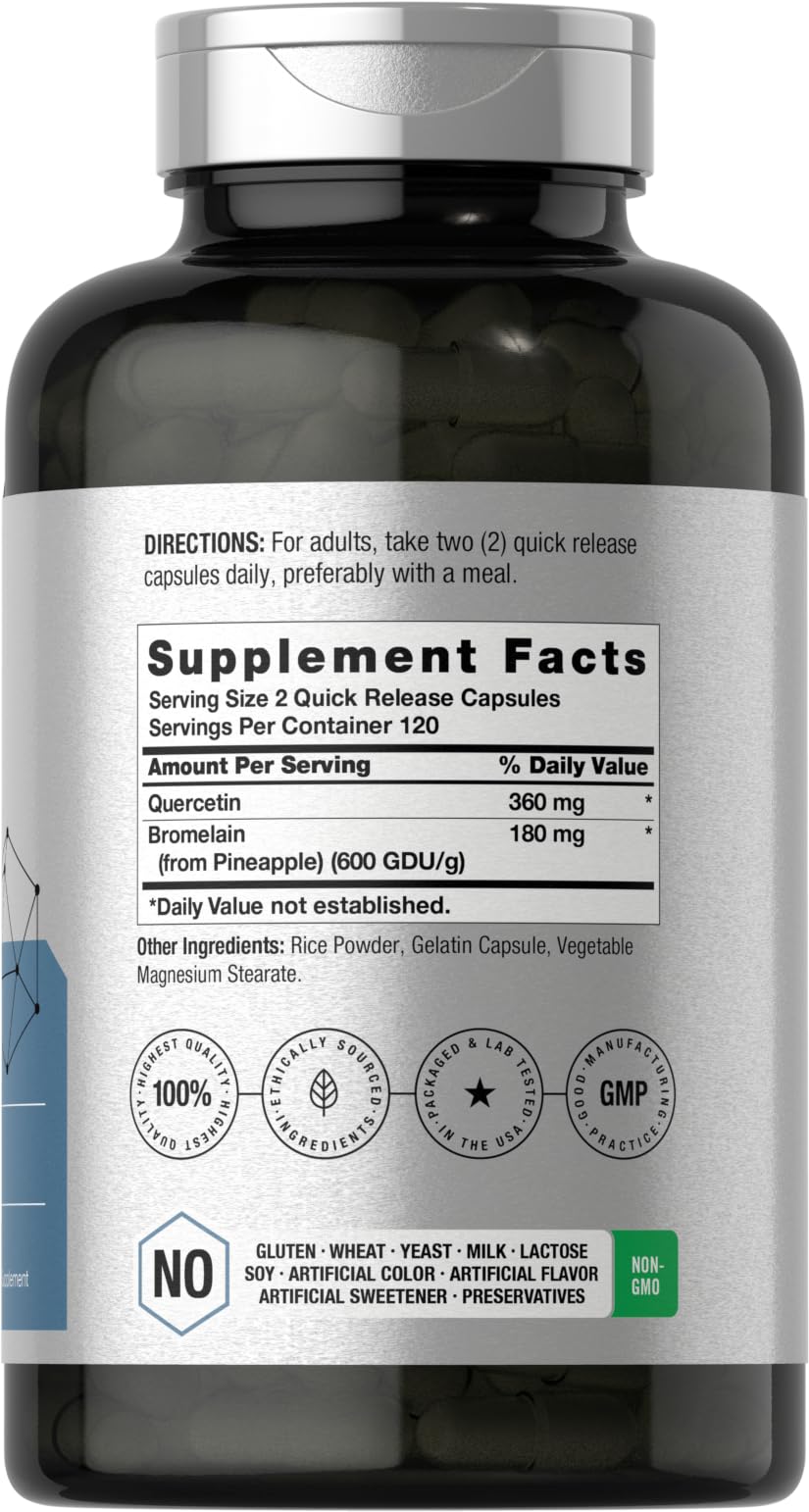 Horbaach Quercetin with Bromelain capsules closeup for easy daily intake