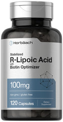 Horbaach R-Lipoic Acid bottle front shows daily antioxidant support