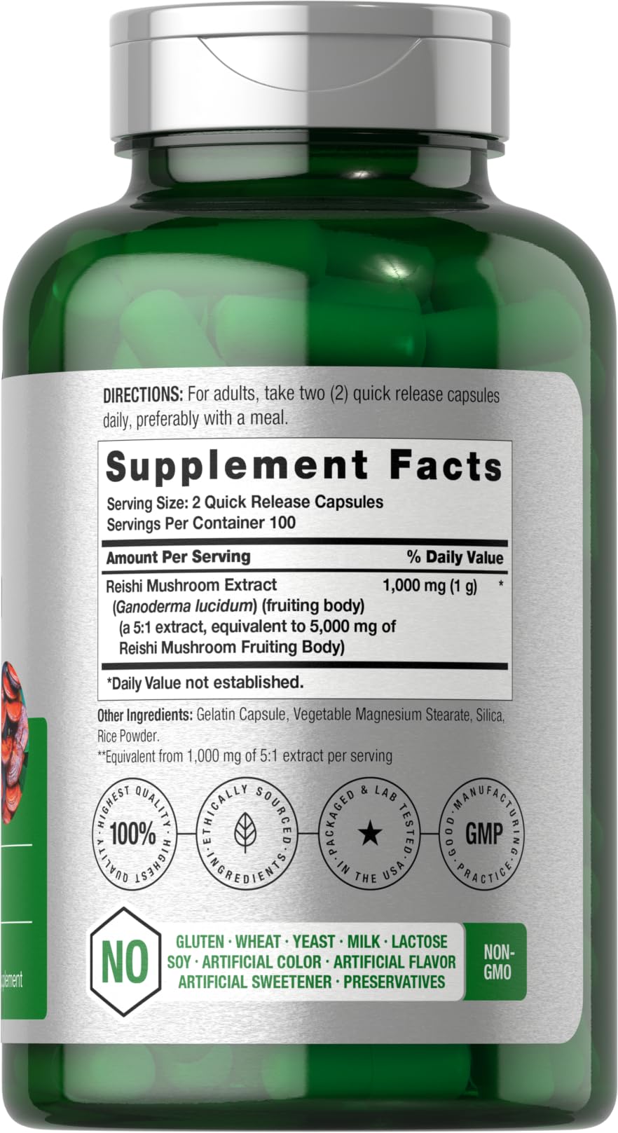 Horbäach Reishi capsules closeup shows easy-to-swallow capsules