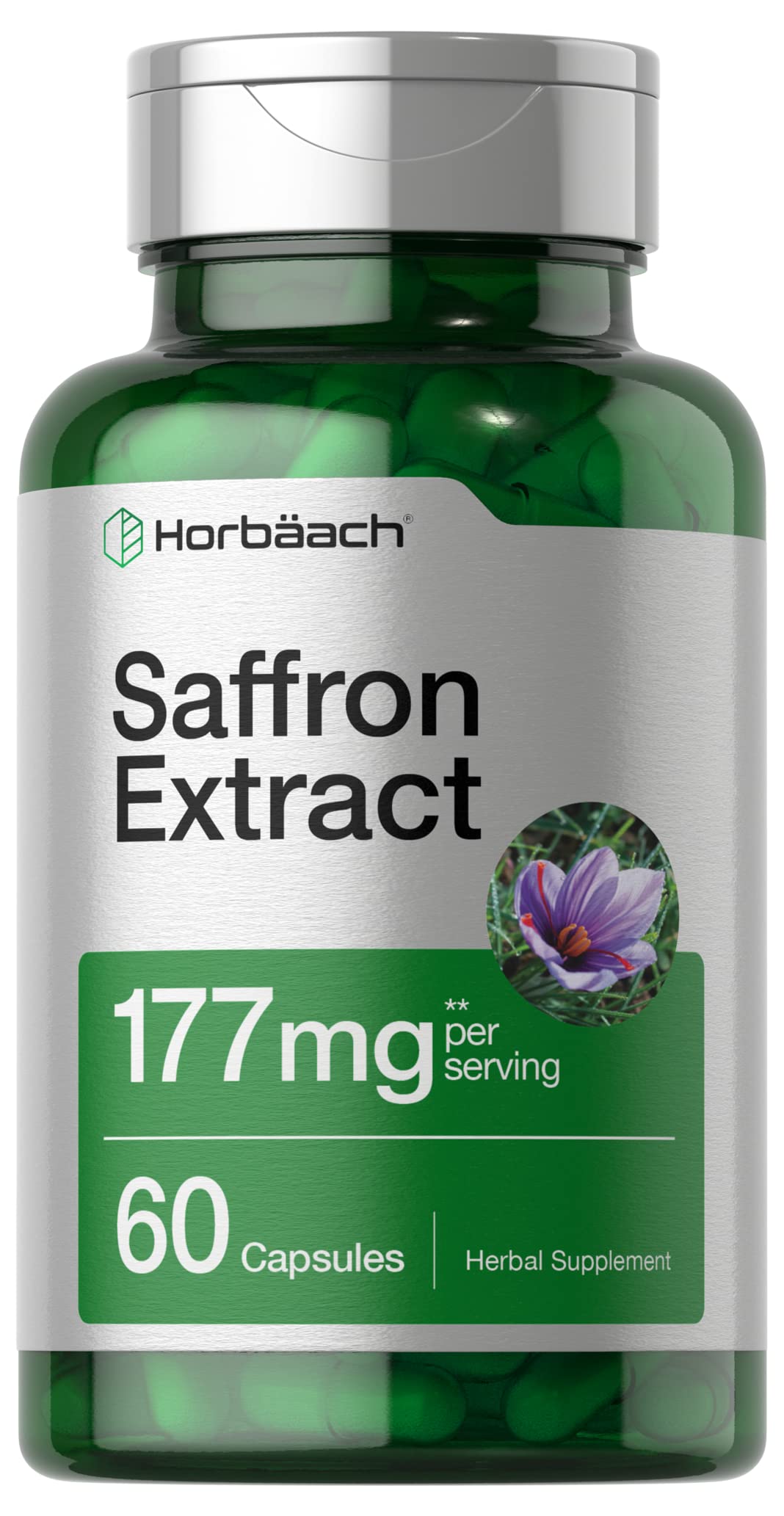 Horbäach Saffron Extract Capsules bottle for convenient daily use and balanced mood