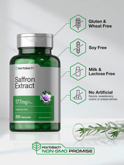 Horbäach Saffron Extract box highlights gluten-free and non-GMO badges