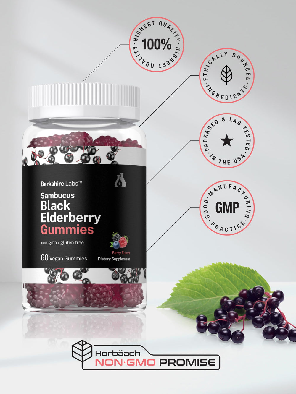 Packaging shot emphasizing allergen-free and gluten-free Horbaach gummies.
