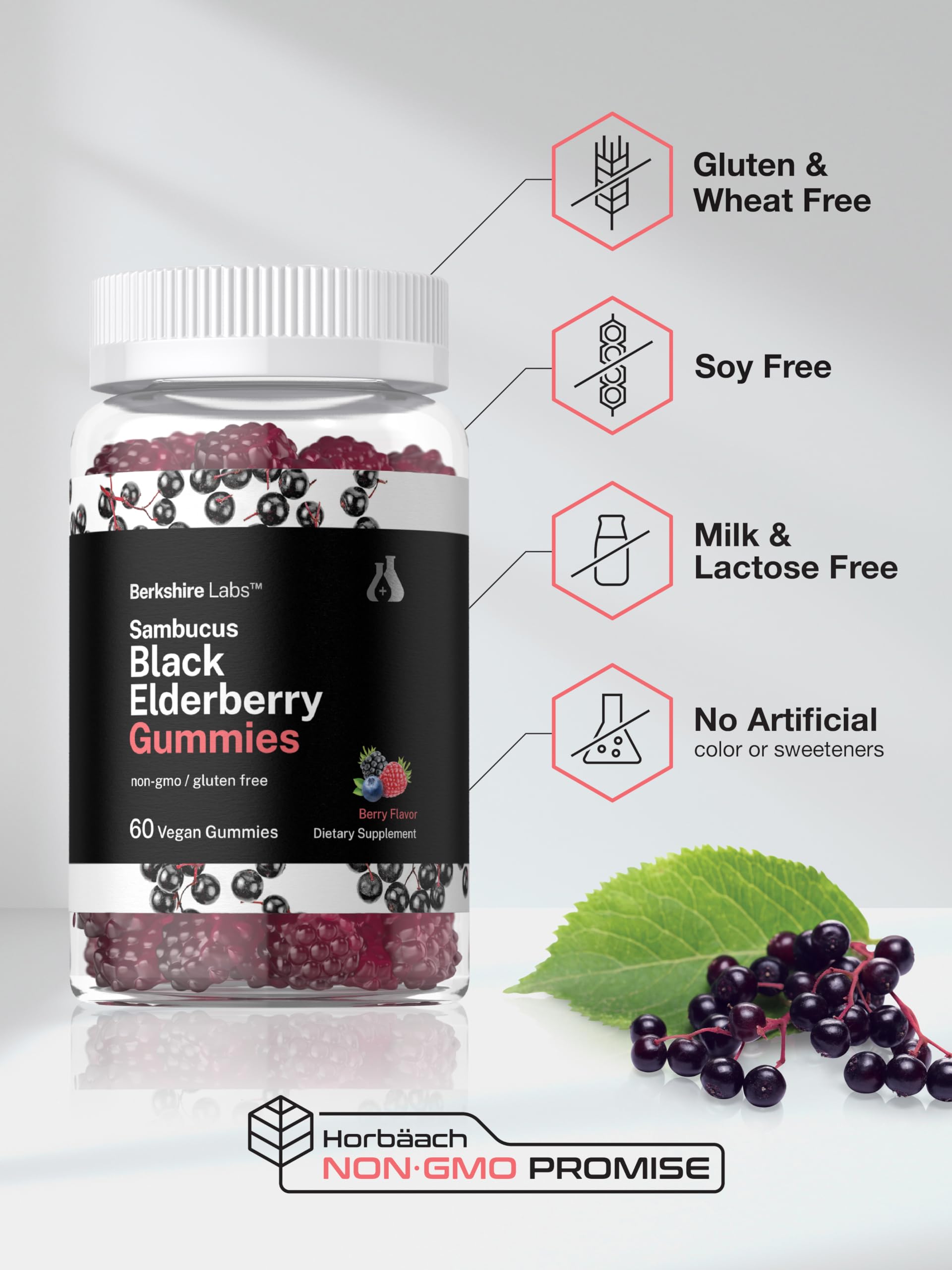 60-count Horbaach elderberry gummies shown for daily use.
