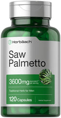 Horbäach Saw Palmetto Extract bottle front shows full-spectrum formula.