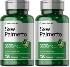 Horbäach Saw Palmetto Extract bottle with easy-to-swallow capsules for daily use.