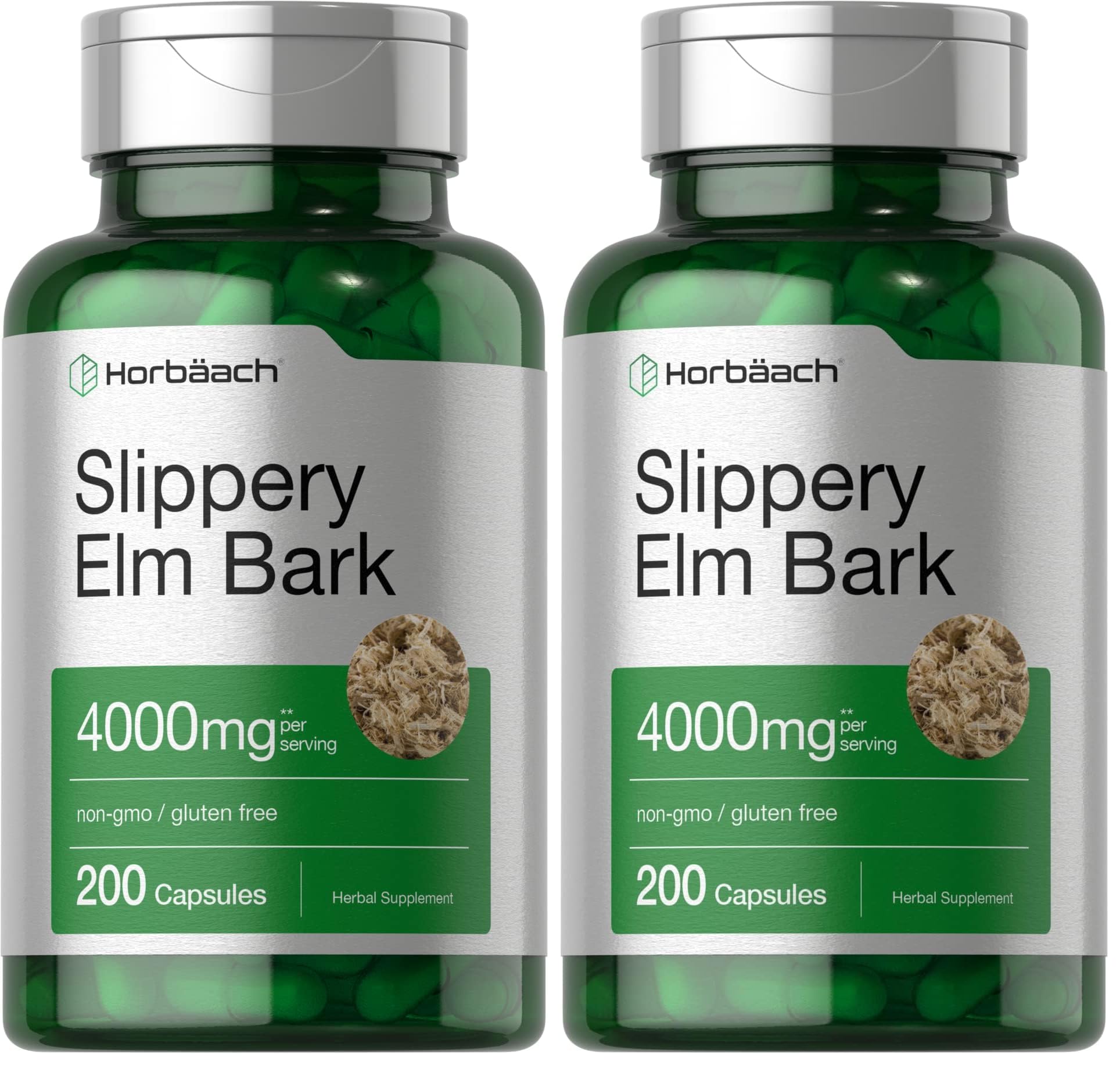 Horbäach Slippery Elm Bark Capsules bottle for daily wellness.