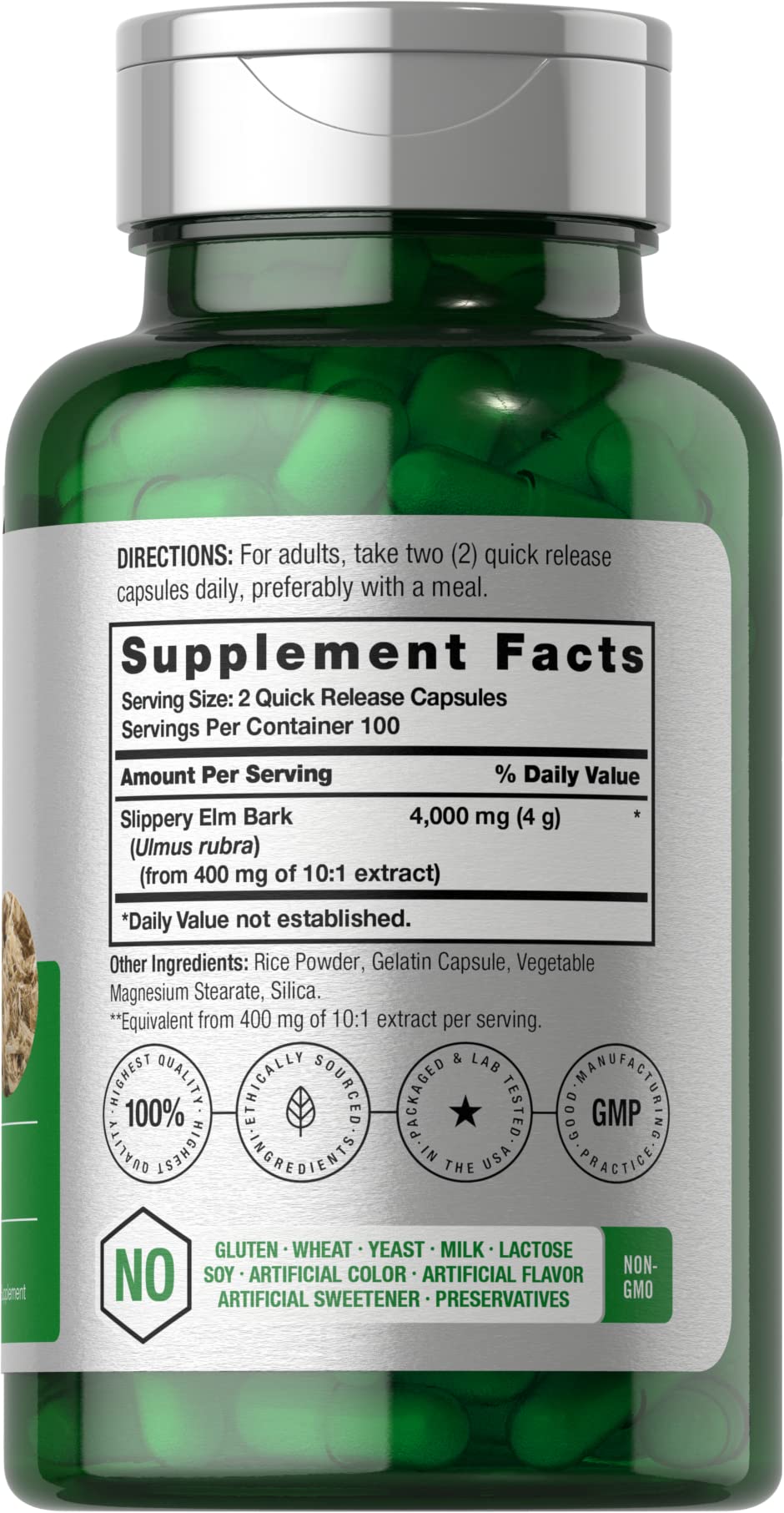 Capsule serving size panel shows 4,000 mg equivalent per serving for easy dosing.