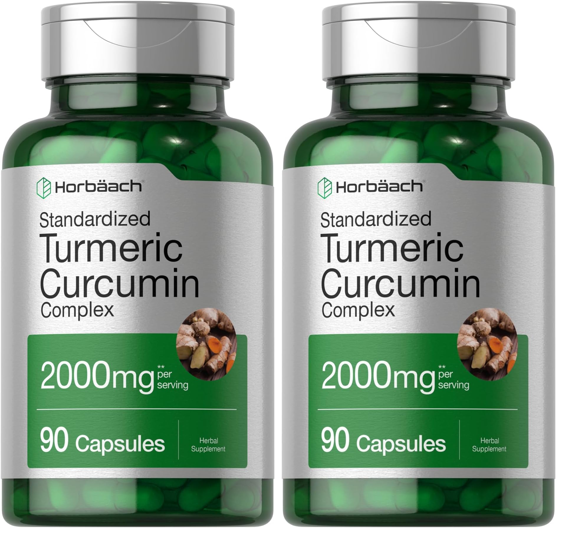 Horbäach Turmeric Curcumin 2000mg bottle front for daily wellness
