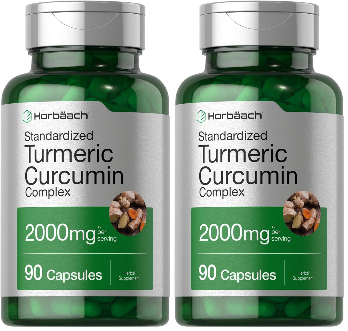 Horbäach Turmeric Curcumin 2000mg bottle front for daily wellness