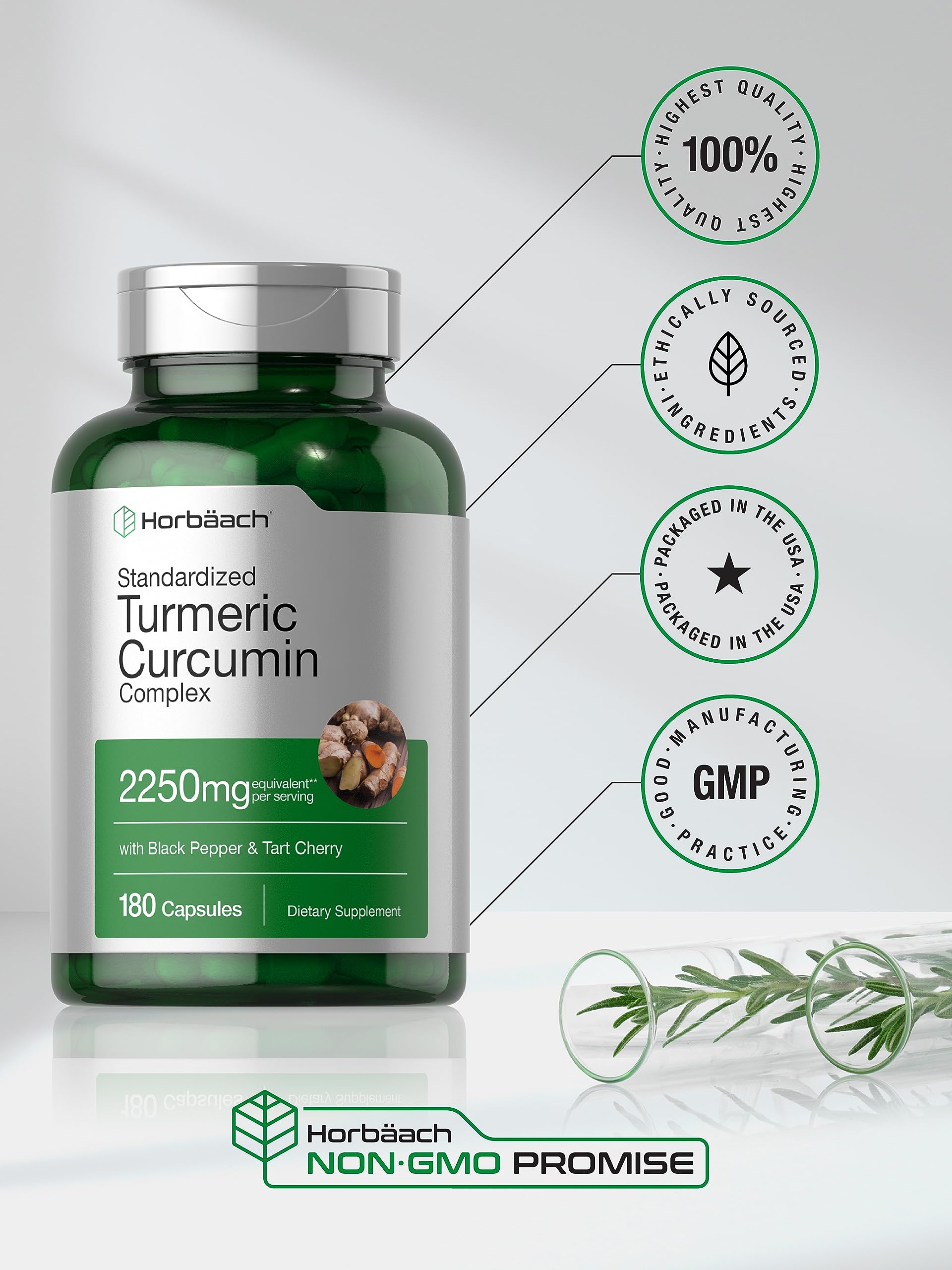 Horbäach Turmeric Curcumin Packaging Back View communicates per-pack details.