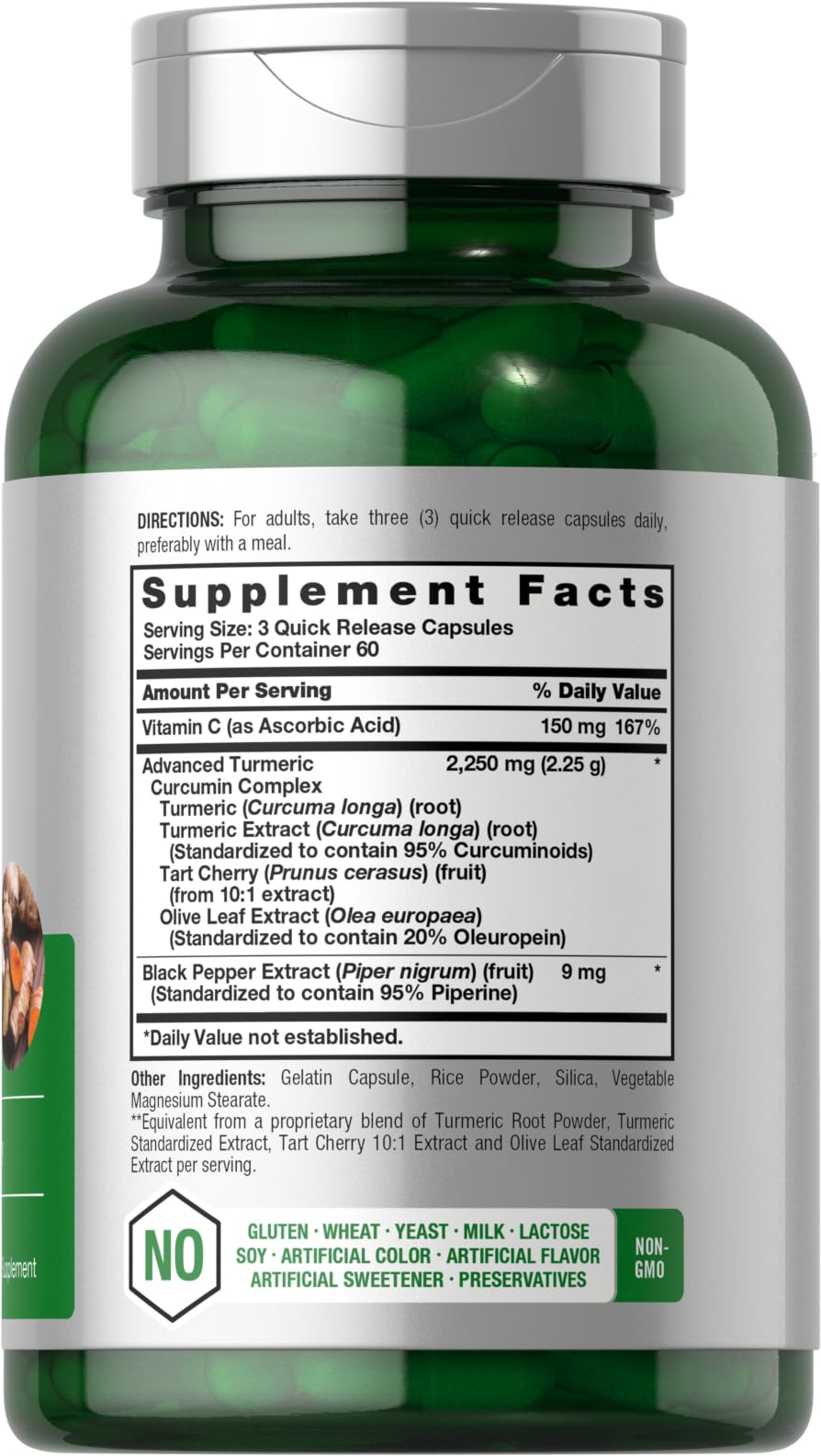 Horbäach Turmeric Curcumin Tart Cherry blend label close-up highlights flavor and routine.