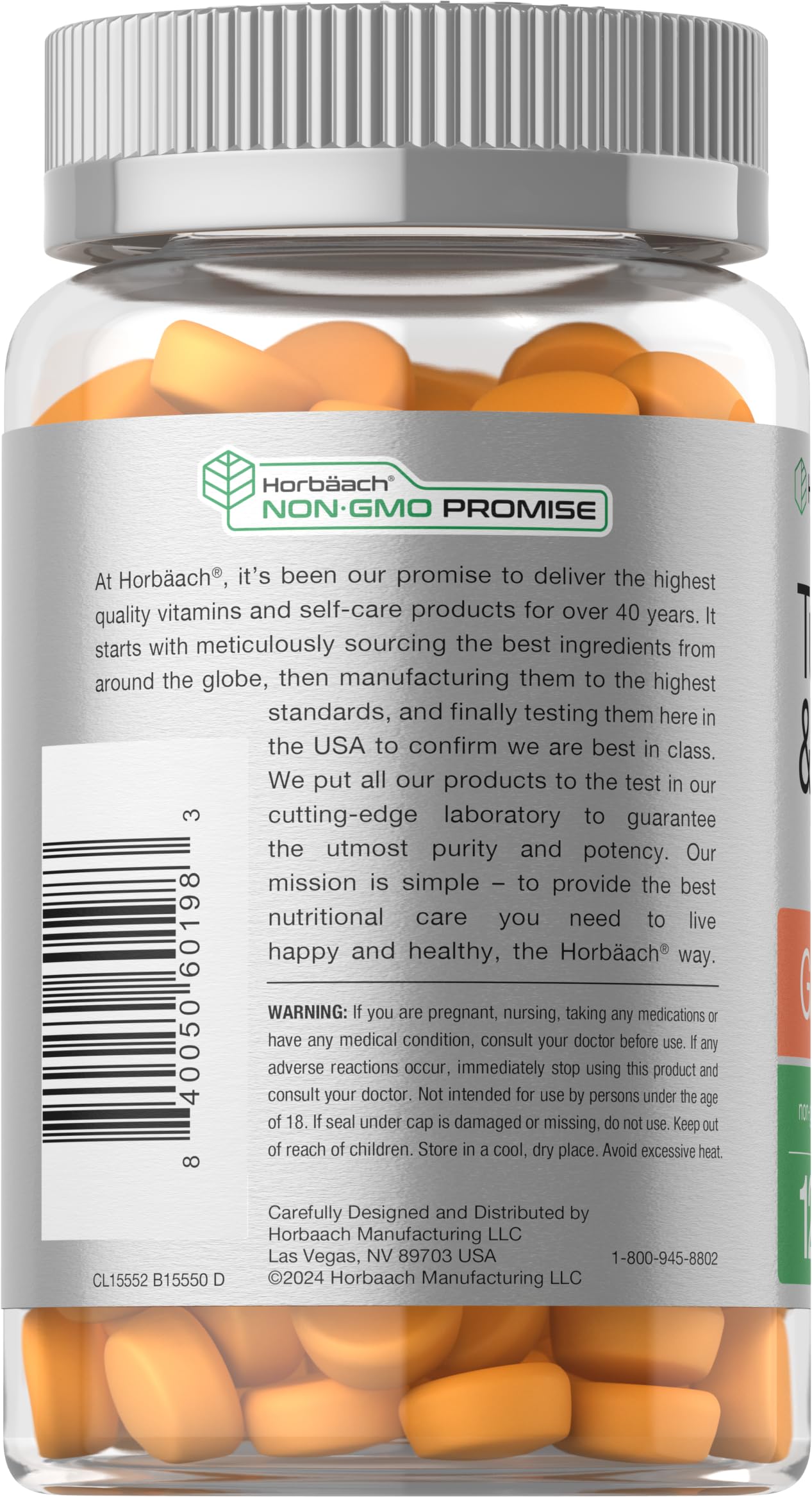 Horbäach packaging front highlights vegan non-GMO formula.